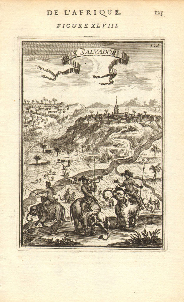 ANGOLA. São Salvador (M'banza-Kongo). City of Congo. Elephants. MALLET 1683